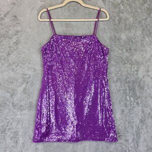LOFT Dress Womens 12P Petite Purple Sequin Spaghetti Strap Cocktail 37058753